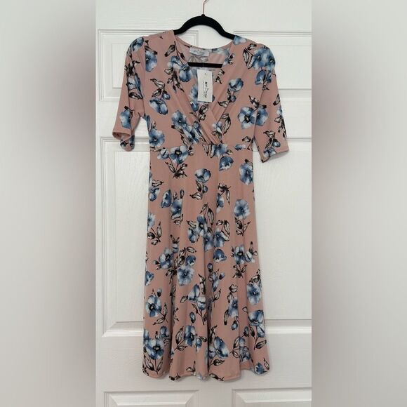 Pink Floral Maternity Nursing Wrap Dress Baby Shower Size Large - Picture 3 of 7